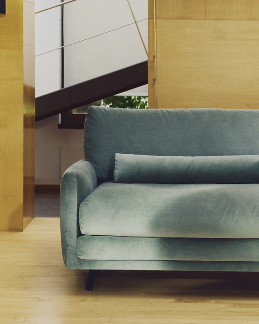 Canapé Veliro 2 places en velours vert avec pieds en acier finition noire 210 cm – Certifié FSC Mix Credit