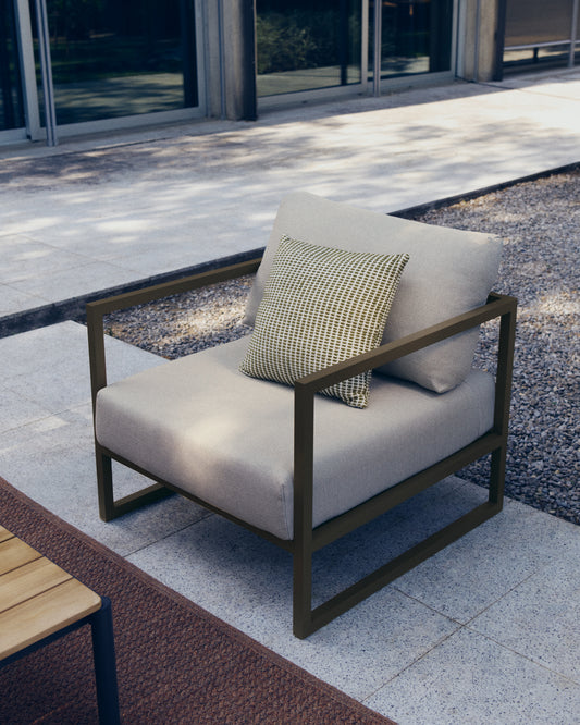 Fauteuil Comova 100 % pour extérieur gris clair et aluminium vert