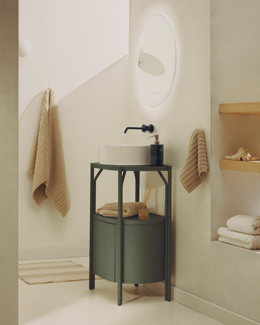 Meuble de salle de bain Arely avec structure en acier et MDF laqué vert 60 x 40 cm