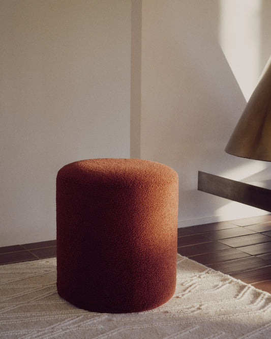 Repose-pieds déhoussable Kaeli en bouclette terracotta Ø 43 cm