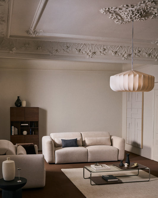 Canapé Lares 3 places avec sièges coulissants électriques et appui-tête inclinable en chenille beige 240 cm