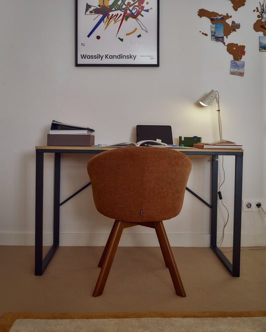 Bureau Talbot en mélamine finition naturelle et pieds en acier noir 120 x 60 cm