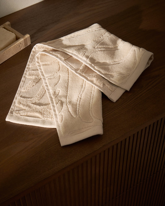 Essuie-mains Lurevi 100 % coton jacquard avec finition velours beige 30 x 50 cm