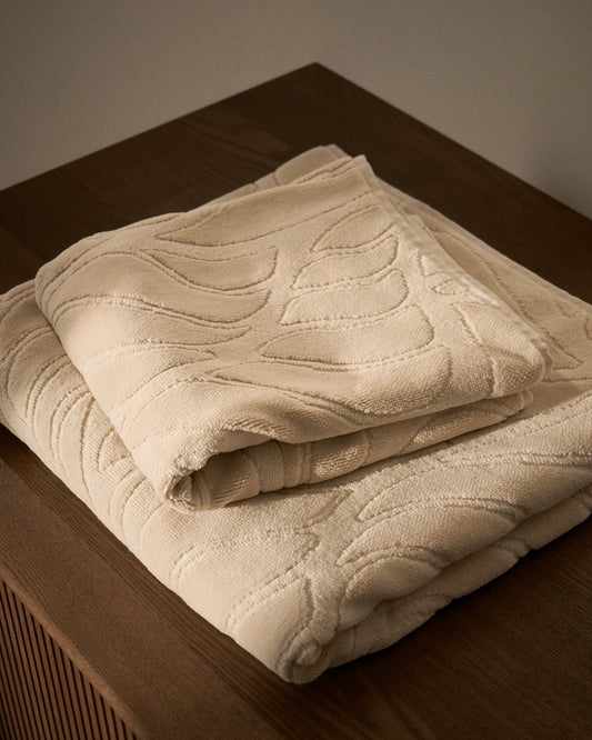 Essuie-mains Lurevi 100 % coton jacquard avec finition velours beige 50 x 90 cm