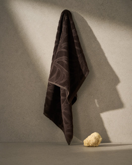 Essuie-mains Lurevi 100 % coton jacquard avec finition velours marron 50 x 90 cm
