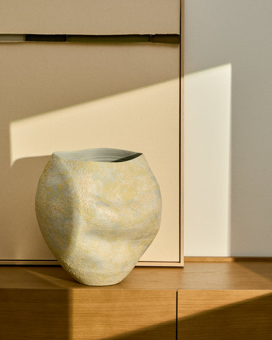 Vase Medira en céramique écru et jaune 35,5 cm