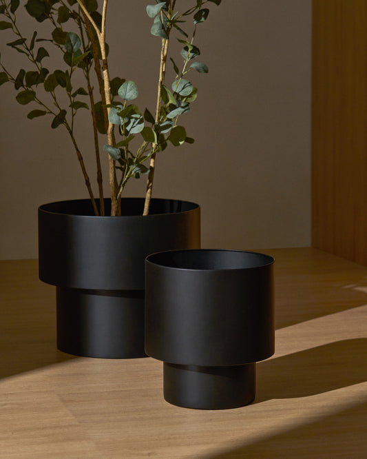 Cache-pot rond Mash métal noir Ø 28 cm
