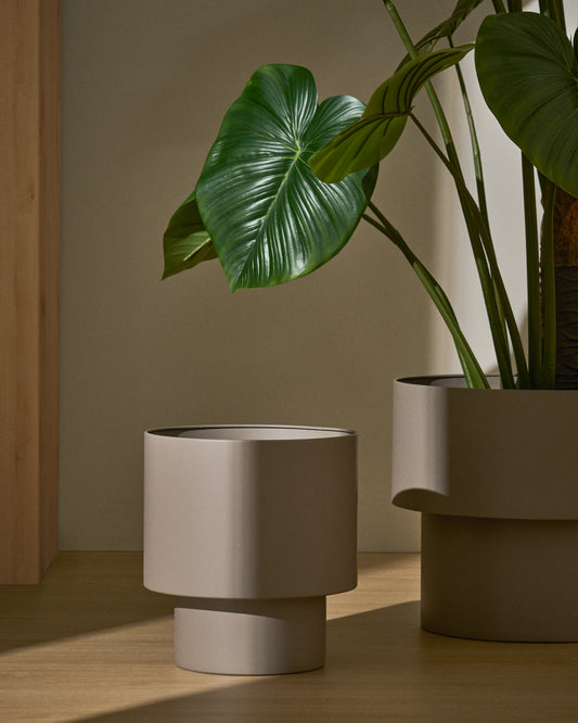 Cache-pot rond Mash en métal taupe Ø 28 cm