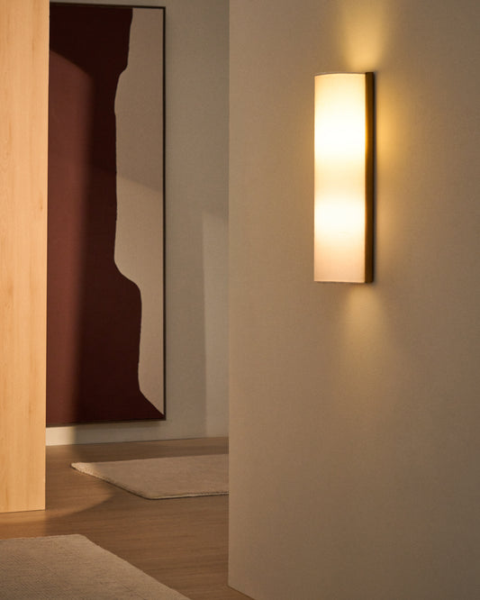 Applique murale Umbran en bois d'hévéa marron clair et lin beige