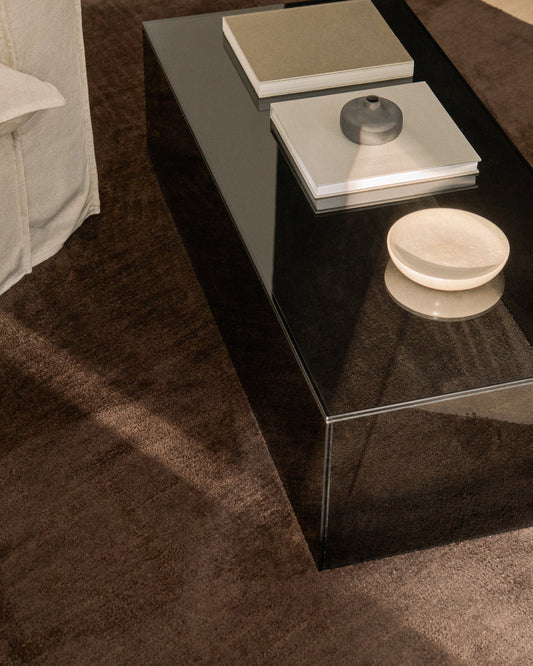 Table basse Orlia en verre trempé gris foncé 110 x 50 cm