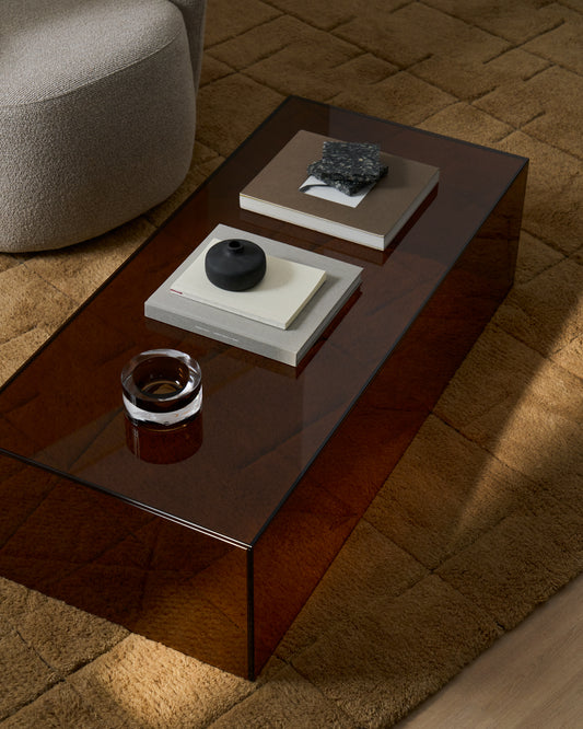 Table basse Orlia en verre trempé marron 110 x 50 cm