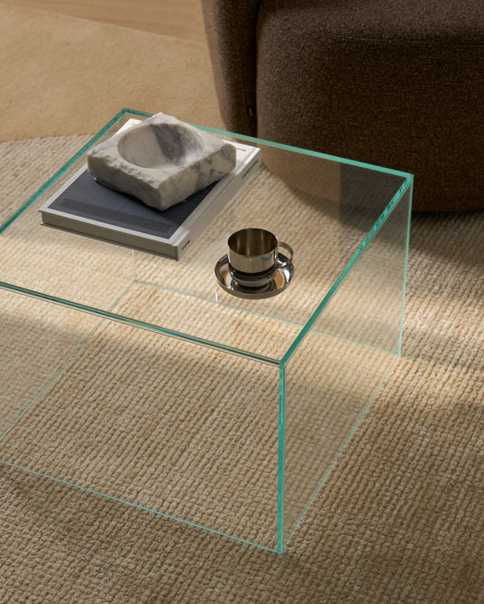 Table auxiliaire Orlia en verre trempé transparent 50 x 50 cm