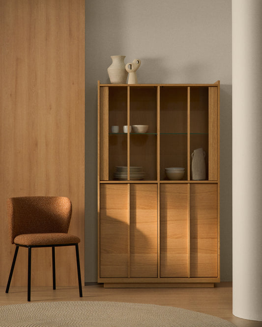 Vitrine Onix en bois de chêne et placage de chêne finition ton naturel 100 x 170 cm FSC Mix Credit