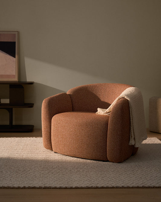 Fauteuil Corvena en chenille terracotta FSC Mix Credit 98 cm