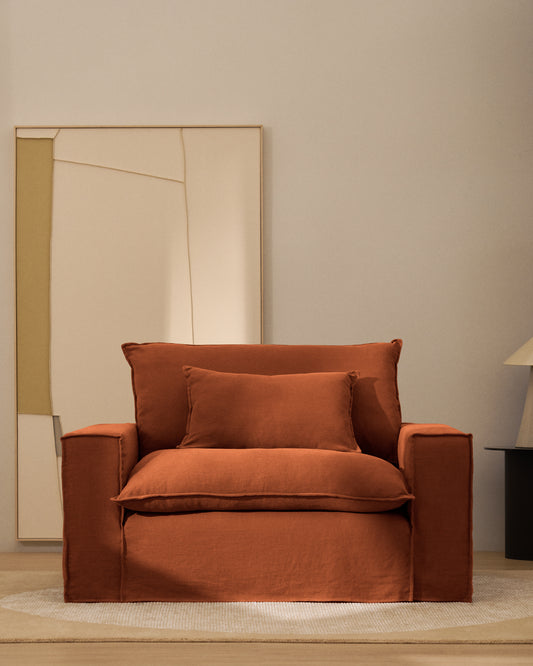 Fauteuil déhoussable Anarela en 100 % lin terracotta 150 cm FSC Mix Credit