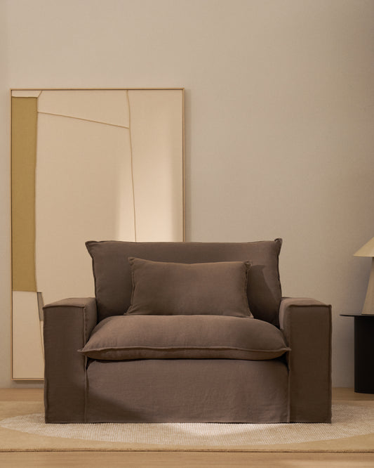 Fauteuil déhoussable Anarela en 100 % lin taupe 150 cm FSC Mix Credit