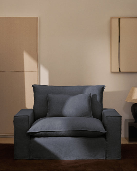Fauteuil déhoussable Anarela en lin et viscose gris foncé 150 cm FSC Mix Credit