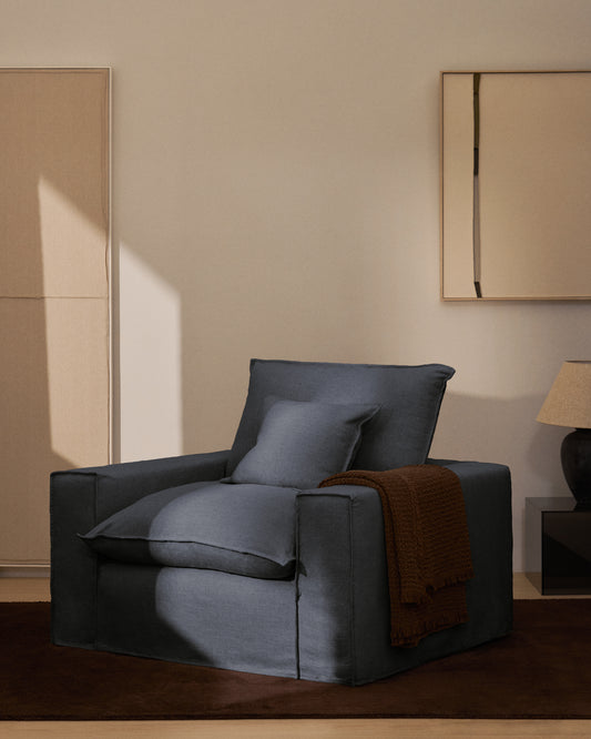 Fauteuil déhoussable Anarela en lin et viscose gris foncé 130 cm FSC Mix Credit