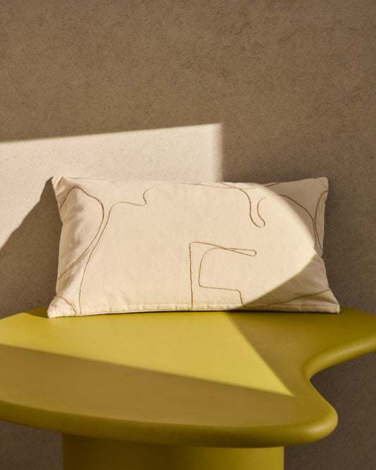Housse de coussin Dibel en coton écru avec motif brodé beige 30 x 50 cm
