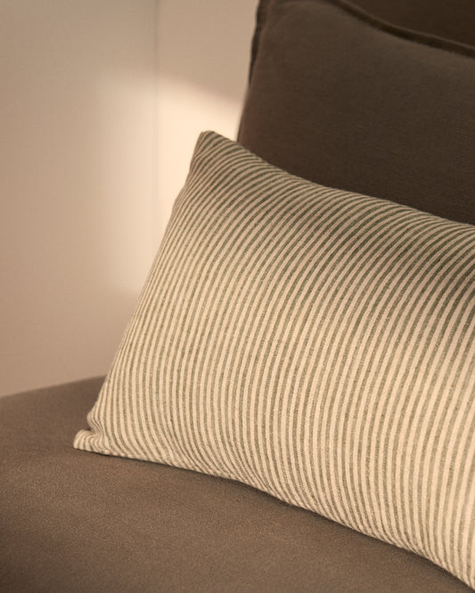 Housse de coussin Oriade en lin à rayures vertes 30 x 50 cm