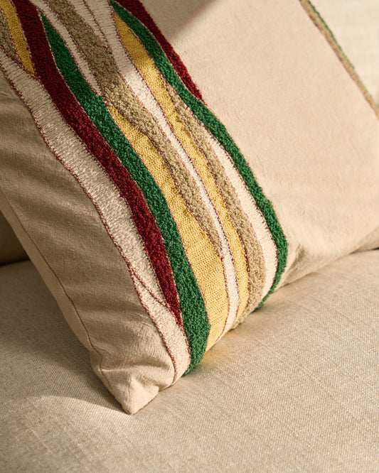 Housse de coussin Sirea en coton et lin avec broderie multicolore 50 x 50 cm