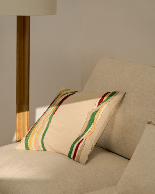 Housse de coussin Sirea en coton et lin avec broderie multicolore 50 x 50 cm