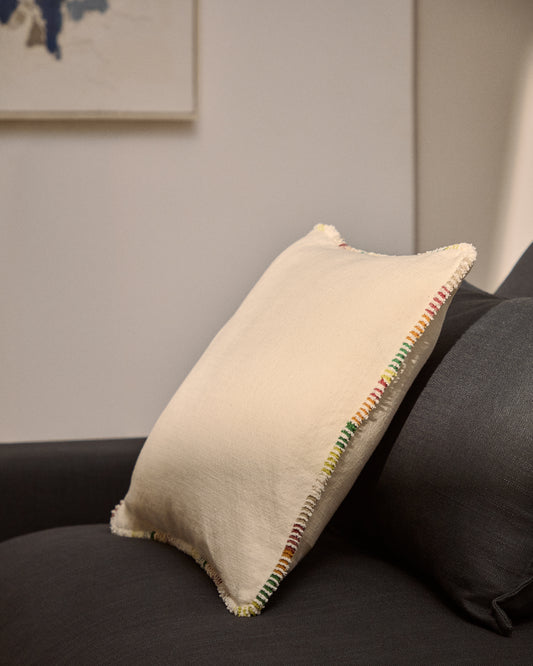 Housse de coussin Enari en coton écru avec passepoil contrasté multicolore 45 x 45 cm