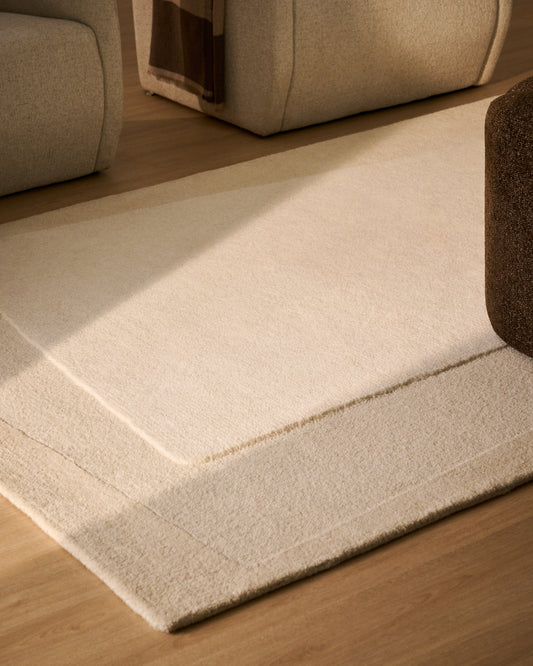 Tapis Dennie en laine avec motif graphique beige 200 x 300 cm