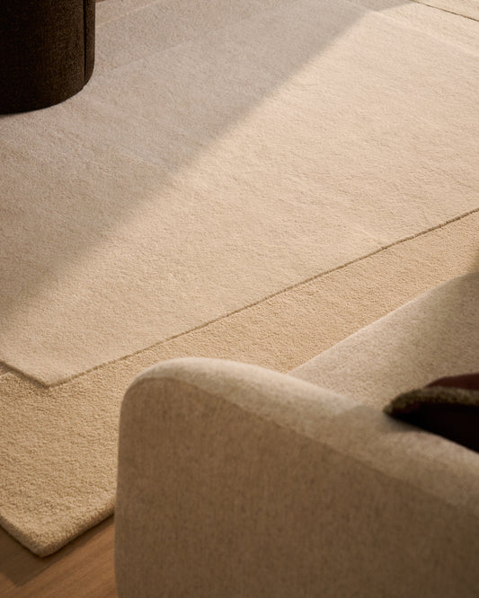 Tapis Dennie en laine avec motif graphique beige 200 x 300 cm