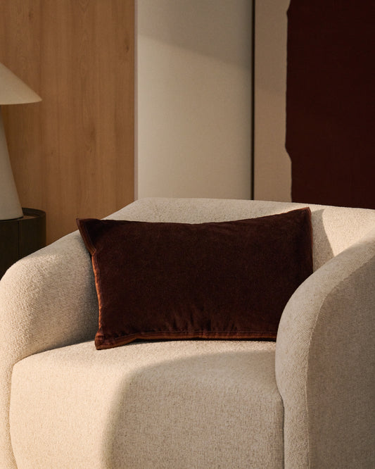 Housse de coussin Niroi 100 % coton velours marron avec détail ruban 40 x 60 cm
