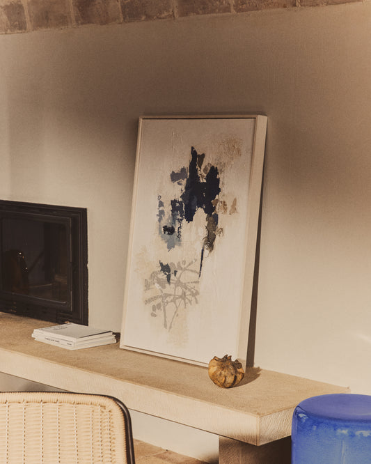 Tableau abstrait Erale gris et bleu peint à la main 60 x 90 cm