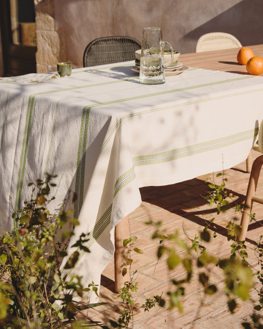 Nappe Todila 100 % coton à rayures vertes 170 x 170 cm