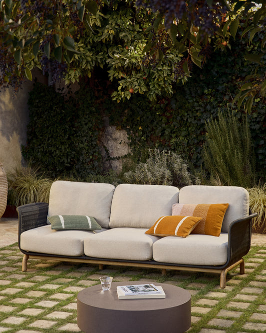 Canapé 3 places Alipa en bois d’acacia et corde gris foncé 235 cm FSC 100%