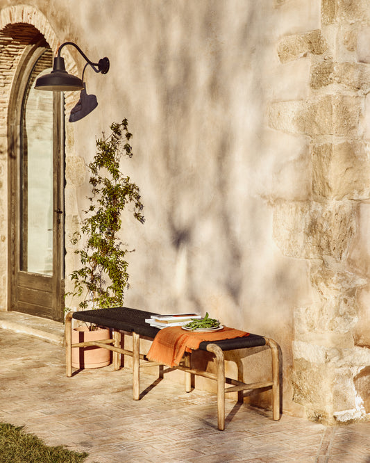 Banc Alipa en bois d’acacia et corde gris foncé 180 cm FSC 100 %