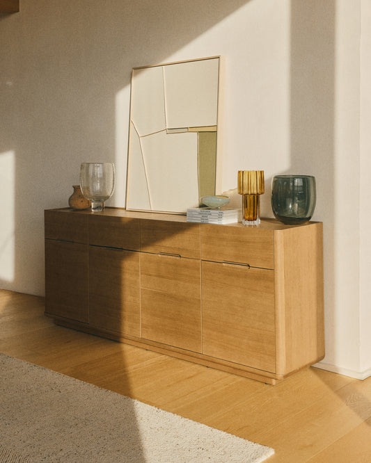 Buffet Arelida en placage et bois de chêne finition marron clair 200 x 80 cm FSC Mix Credit