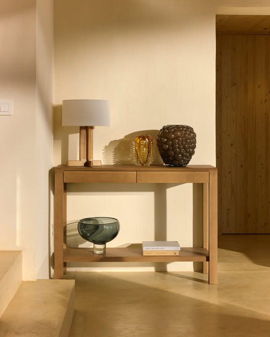 Console Arelida en placage et bois massif de chêne finition marron clair 112 x 80 cm FSC Mix Credit