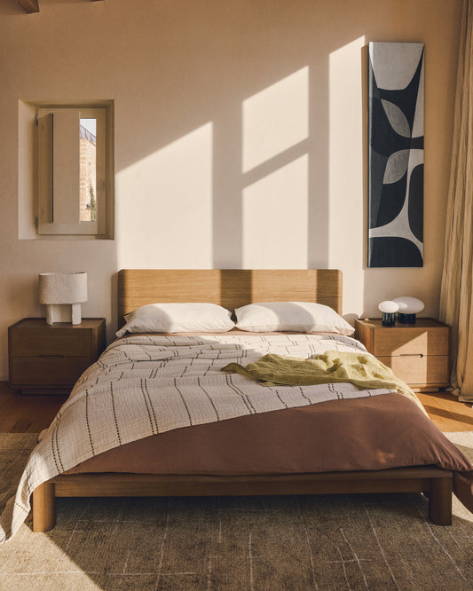 Lit Arelida en placage et bois de chêne finition marron clair pour matelas de 160 x 200 cm FSC Mix Credit