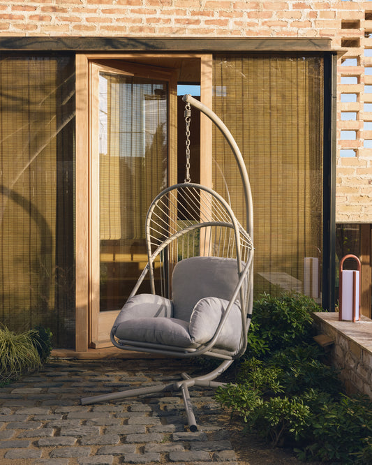 Fauteuil suspendu Livadi en acier et corde taupe