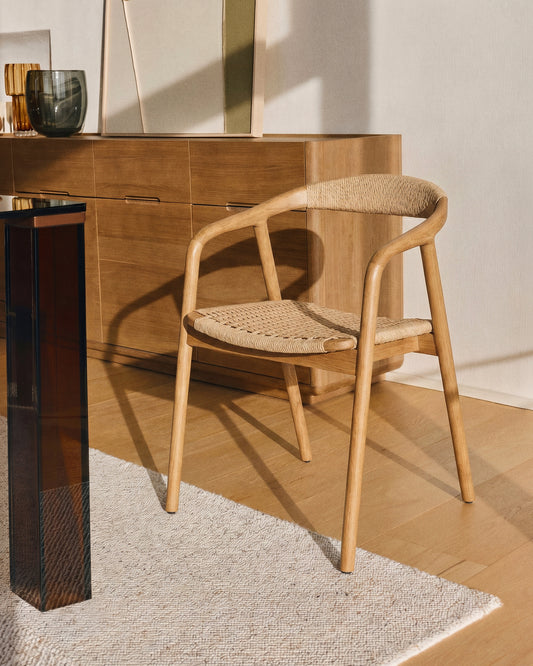 Chaise Derile en bois de chêne avec finition ton naturel et corde en papier beige FSC Mix Credit