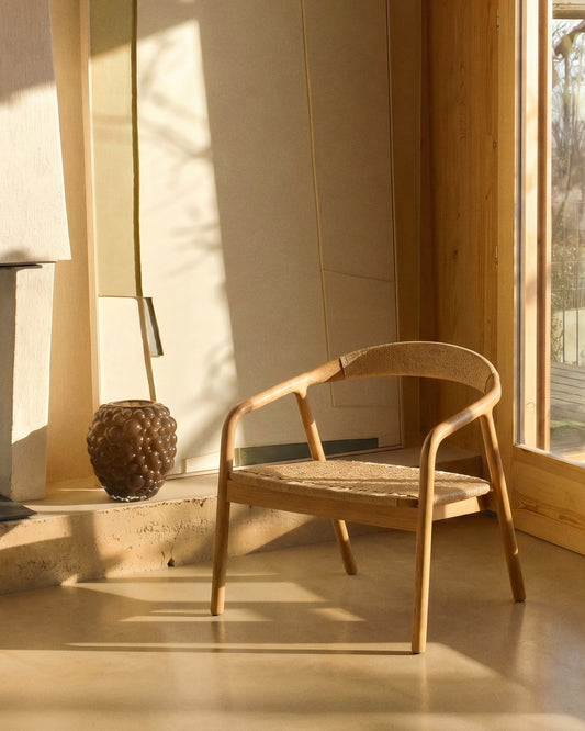 Fauteuil Derile en bois de chêne avec finition ton naturel et corde en papier beige FSC Mix Credit