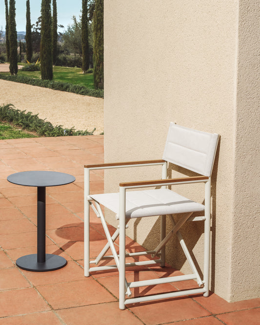 Chaise pliable d’extérieur Tisno en aluminium écru et textilène écru