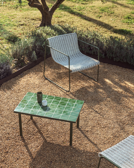 Table auxiliaire Maurina en acier galvanisé vert et céramique verte 81 x 51 cm
