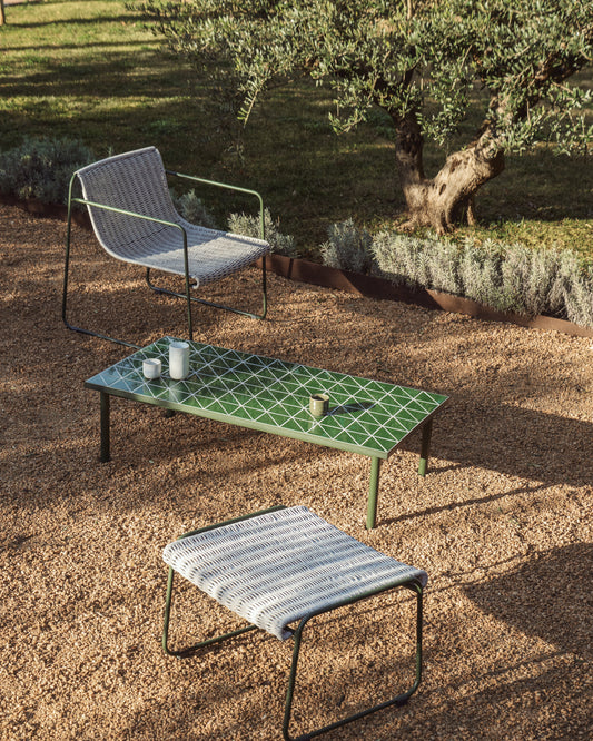 Table basse Maurina en acier galvanisé vert et céramique verte 122 x 61 cm
