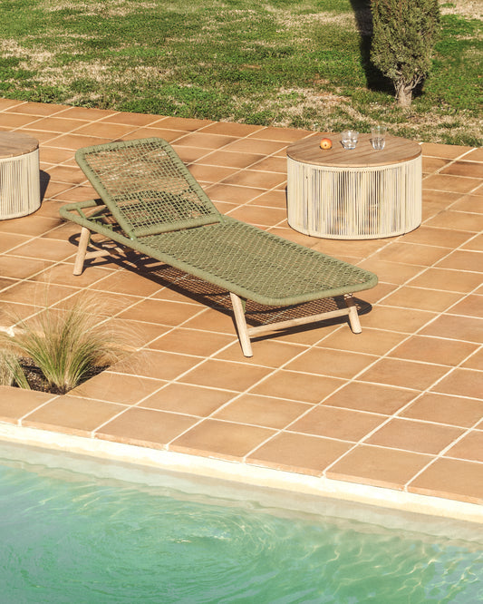 Bain de soleil Dandara en acier, corde verte et pieds en bois massif d’acacia FSC 100%