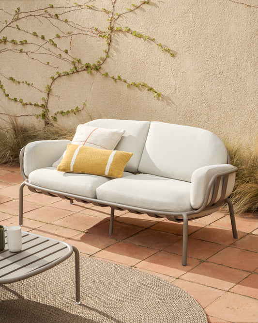Canapé d’extérieur Joncols 2 places en aluminium avec finition peinte taupe et coussins beiges 164 cm