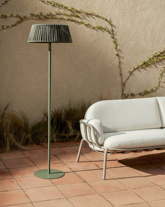 Lampadaire solaire d’extérieur Aldet en corde plate et pied en métal vert Ø 46 cm