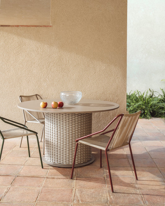 Table d’extérieur Sedalis en aluminium et corde taupe Ø 135 cm