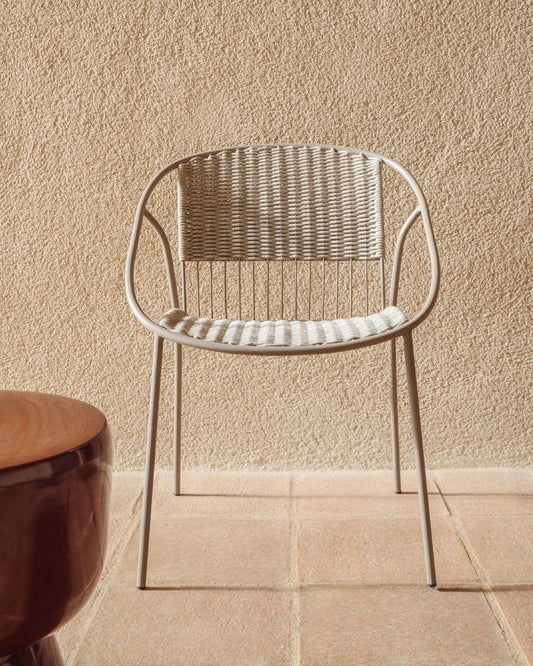 Chaise empilable d’extérieur Atrani en acier galvanisé et corde taupe