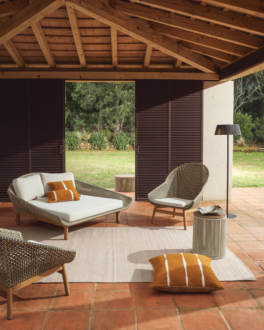 Bain de soleil double Olbia en rotin synthétique et bois de teck FSC 100 %