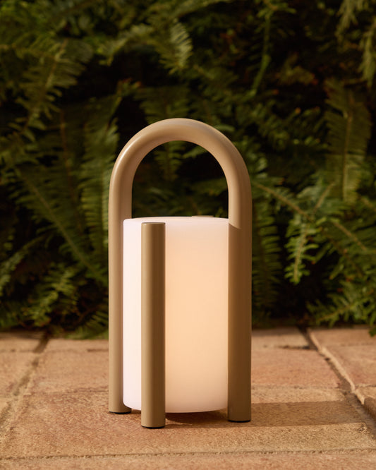 Petite lampe de table portable Leros en polyéthylène et acier taupe